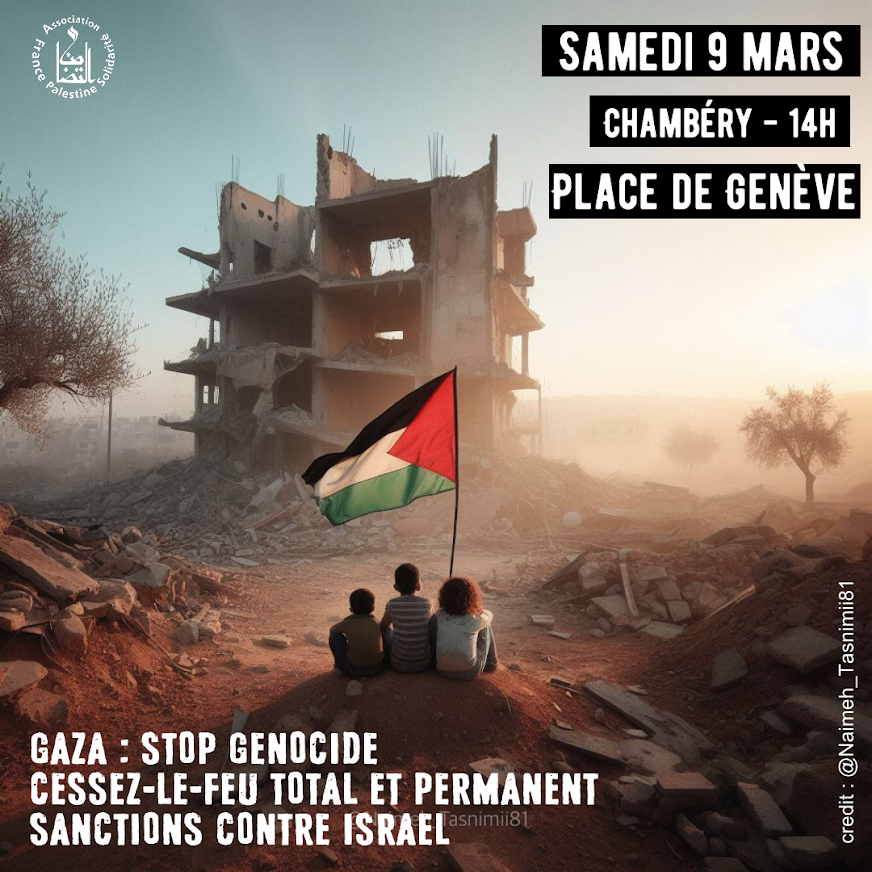 Palestine "Stop le génocide. Cessez-le-feu immédiat et permanent. "